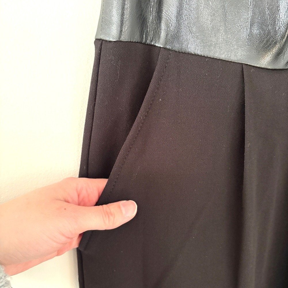 Donna Karan New York Womens Faux Leather Wide Leg Jumpsuit Black Size 10 Classic - Picture 10 of 13